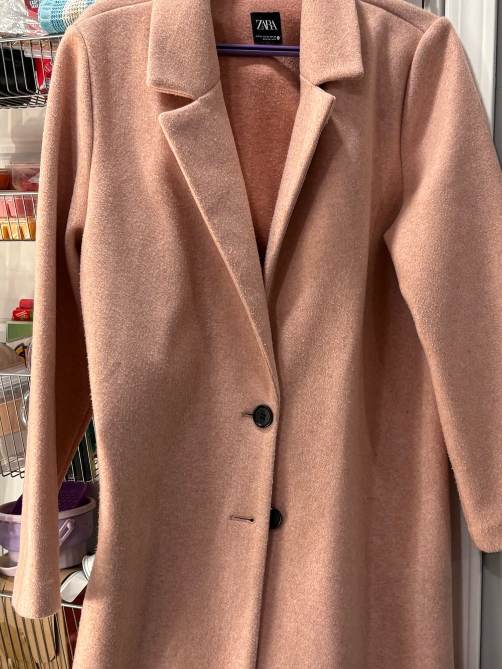 ZARA Blush Pink Single-Breasted Wool-Blend Trench Coat